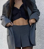 Getadme  Vintage Dark Grey Mini Skirts Women Ruffles Pleated Sexy Shorts Skirts Female Fashion Streetwear Mujer Faldas