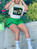 LW Cotton-Feel Cartoon Letter Mixed Print Shorts Set Summer Women's Suit Casual Short Sleeve Top Shorts Two Piece Set Tracksuits