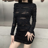 Halloween Gothic Dress Goth Lolita Y2K Mini White Black Draped Bodycon Vintage Birthday for Women Satin