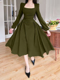 Getadme-Folds Puff Sleeve Corsets Women Midi Dress Sexy Elegant Bodycon Autumn Elegant Party Casual Lady Long Dress Streetwear