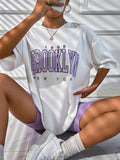 Getadme New T-Shirt Women 1898 Brooklyn York Letter Drop Shoulder Print Vintage Oversized T Shirt Simple Clothes Female Tshirt Y2K Top