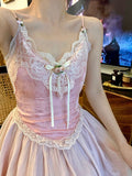 Getadme-Floral Vintage Elegant Strap Dress Women Lace France Sexy Evening Party Long Dresses Pink Sweet Princess Fairy Dress Summer