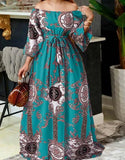 Getadme-Bohemian Maxi Robe Women Printed Party Dress Sexy Off Shoulder Long Lantern Sleeve Sundress Belted Vintage Vestidos