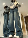 Getadme Y2K Vintage High Waist Streetwear Style Blue Jeans Pants Korean Fashion Women's Wide Leg Striped Denim Trouser Female Clothes