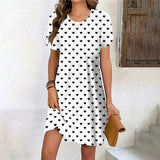 Heart Print Women's Dress 2023 Elegant Dress for Female Summer Fashion Stitching O-Neck Loose Vacation Ladies Sexy Midi Dresses