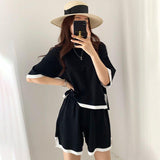 Getadme- summer short-sleeved new T-shirt net red suit knitted ins wind shorts two-piece suit women