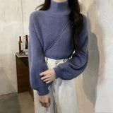 Solid Lantern Sleeve Basic Sweater Pullover Turtleneck Soft Warm Sweater Autumn Winter For Women Casual Sweater 2023