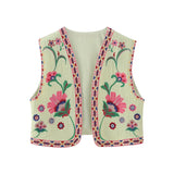 Getadme Vintage Women Floral Embroidery Vest Jackets Summer National Style Open WaistCoat Casual Patchwork V Neck Ladies Short Vest Tops