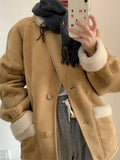 Lamb Wool Jacket Women Autumn Winter Thick Warm Fleece Casual Short Coats Korean Fashion Vintage Single Breasted Lapel Outerwear