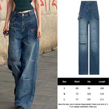 Getadme Women's Jeans Y2K Korean Fashion Overalls Women Denim Autumn Loose Wide Leg Pant Vintage Female Blue Baggy Pants Aesthetic