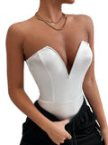 Getadme-Bodysuit Women Sexy Night Club Outfits Corset Bodysuit White Body Woman Satin Tops Summer Rave Outfit Festival Clothing
