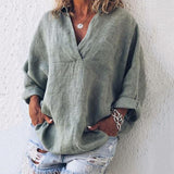 Getadme-Clothes Plus Size Tops Fashion Women's Tunics Deep V-neck Shirts Ladies Long Sleeve Pullover Loose T-shirts Solid Color Blouses