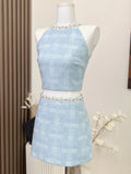 Hotsweet Sexy Luxury Beading Small Fragrant Two Piece Set Women Sweet Crop Top + Skirt Suits Korean Elegant Fashion 2 Piece Sets