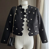 Getadme-Fashion High Street Small Fragrant Love Beading Wool Jacket Coat Fall Winter French Vintage Elegant Short Jackets Women Outwear