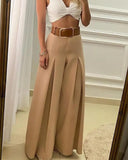 Women High Waist Ruched Wide Leg Pants Without Belt