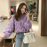 Getadme Loose Velvet Knitted Sleeve Round Neck Linen Hair Accessories Women Autumn Winter Lazy Style Thickened Fleece