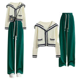Sailor Collar Two Piece Set for Women Knitted Cardigan + Pant Sets Long Sleeve Korean Outfit Tracksuit 2023 New Knit Autumn Suit