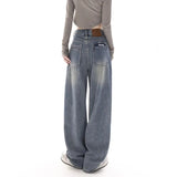 Korean Fashion Y2k Retro Wide Leg High Waist Straight Streetwear Style Blue Jeans Pants Women'S Baggy Denim Trouser Lady Clothes