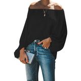 Simple Style Solid Color Off The Shoulder Tops Women Lantern Long Sleeve T-Shirt Female Fashion Loose Sweet Casual Commuter Tees