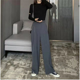 Women pants 2021 Retro Solid Color Wild Straight Wide Leg Pants Female Spring New Korean Fashion High Waist Casual Long Pants