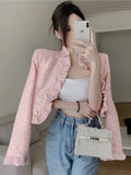 Small Fragrance Sequins Ruffle Tweed Jacket Coat Women French Style Woolen Short Coats Girl Korean Fashion Sweet Outwear Casacos