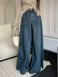 S-4XL Jeans Women Vintage Loose High Waist Elegant Streetwear Chic Wide Leg Korean Style Fashion All-match Autumn Retro New Blue