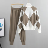 Getadme-Women sweater suits sets Autumn winter thick soft knitted sets pullovers +long Pant Casual 2PCS Track Suits