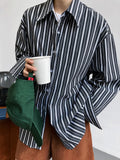 Getadme Early spring new blue and white color contrast striped shirt women's loose slim long-sleeved boyfriend style shirt