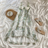 Lace Floral Sling Dress Women's Summer Spaghetti Strap Dress French Fairy Elegant Long Wrapped Chest Party Dresses Robe