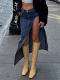 Low Waist Sexy High Split Denim Skirts Women Midi Slim Micro Long Skirt y2k Retro Blue 2023 Summer Presale Streetwear