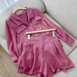 Summer Outfit For Woman 2023 Shorts Suits Long Sleeve Blouses High Waist Pants New Two Pieces Suit Ladies Holiday Jogger Sets