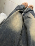 Getadme American Vintage Yellow Mud Dyed Distressed Jeans Women Spring and Autumn New Straight Drape Slimming Wide Leg Casual Trousers