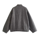 Women's Jackets With Buttons Flight Suits Grey Long Sleeve Coat Lady Warm With Pockets Outwear Jackets 2023 Spring Winter New