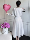 Small Fragrance Two Piece Set Women Puff Sleeve Shirt Crop Top + Pleated Long Skirt Suits Fall Winter French Vintage 2 Piece Set