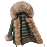 Getadme Winter Hooded Thick Natural Real Raccoon Fur Collar Placket with Cuffs Down Jacket Woman Parkas Long Puffer Coat