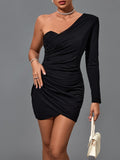 Getadme-Draped Party Dress New Women's Black Bodycon Dress Elegant Sexy Mini Evening Club Dress High Quality Summer Outfit