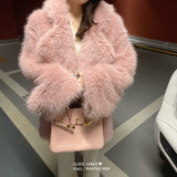 Women Faux Fur Jacket Faux-Fox Fur Coats Winter Suit Collar Warm Loose Pink Female Overcoat Clothes Korea  Women's Eco-coat