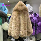 Women Faux Fur Jacket Faux-Fox Fur Coats Winter Suit Collar Warm Loose Pink Female Overcoat Clothes Korea  Women's Eco-coat