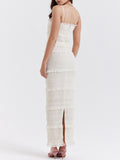 Women Sling Long Dress, Sleeveless Off Shoulder Solid Color Ruffle Party Club Summer Spring Dress
