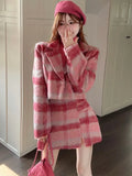 Getadme-Fall winter conjuntos de falda Jacket woollen Coat+Mini Skirt sets two piece sets womens outifits ensemble femme 2 pieces