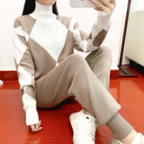 Getadme-Women sweater suits sets Autumn winter thick soft knitted sets pullovers +long Pant Casual 2PCS Track Suits