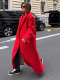 Manteau d'hiver en laine à revers rouge Getadme Fashion pour femme, épais, à manches longues et double boutonnage, style décontracté chic et ample.