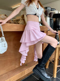Jupe rose asymétrique à plusieurs épaisseurs pour femme, taille haute, style décontracté, jupe courte noire ample vintage.