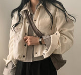 Getadme-Cropped Jackets Women Vintage Chic Korean Fashion Loose All-match Casual Harajuku Spring Solid Corduroy Coats Streetwear College