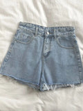Korean High Waist Raw Edge Denim Shorts Women Summer Basic Button Pocket Jean Shorts For Women All-match Streetwear Denim Short
