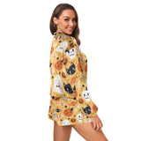 Getadme-Fashion Sporty Sweatsuits Ladies Two-piece Halloween printing Zippered Cropped Hoodie and Shorts Suit Sportswear for Women