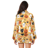 Getadme-Fashion Sporty Sweatsuits Ladies Two-piece Halloween printing Zippered Cropped Hoodie and Shorts Suit Sportswear for Women