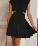 Short Green Dress For Woman Summer A Line Mini Bareback Dresses Females Pleated Solid Sleeveless Sweet Dress Women
