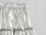 Summer 2023 New Women's Silver Metal Texture Medium Length Skirts Female High Waist A-Line Slimming Large Skirt Hem Cake Skirt