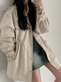 Korean Style Long Sleeve Trench Coats Women Vintage Single Breasted Lapel Zipper Casual Loose Jacket Female Autumn Windbreaker